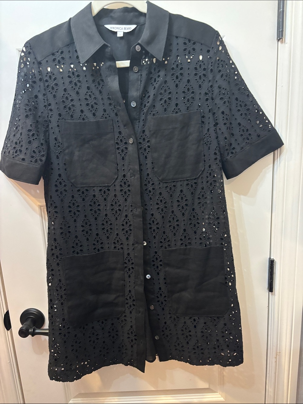 Veronica Beard Black Eyelet Button-Front Shirt Dress